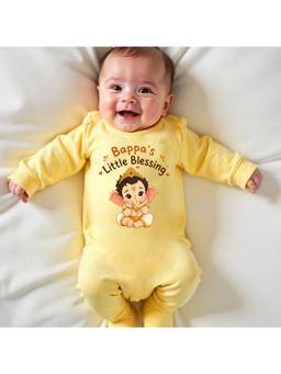 KNITROOT - Yellow Ganesh Chaturthi Theme Full Sleeves Bappa Little Blessing Romper