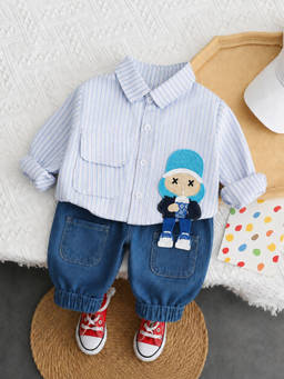 Googo Gaaga - Blue Cotton Full Sleeves Collar Neck Regular Shirt With Jeans