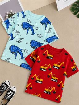 Googo Gaaga - Multi-Color Cotton Half Sleeves Round Neck Printed T-shirts (Pack of 2)