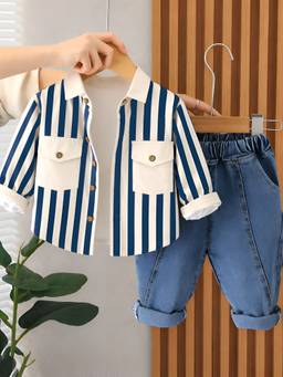 Googo Gaaga - Blue Cotton Full Sleeves Collar Neck Regular Shirt With Jeans