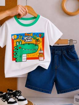 Googo Gaaga - Off White Cotton Half Sleeves Round Neck Regular T-shirt With Shorts