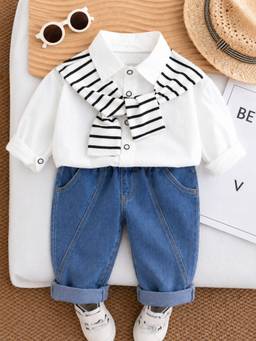 Googo Gaaga - White Cotton Full Sleeves Collar Neck Regular Shirt With Jeans