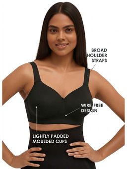 BLOSSOM - Plus Size Wire-Free Padded Full Coverage Black Bra