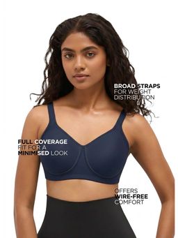 BLOSSOM - Women's Polyamide Seamless Full Coverage Padded Navy Blue Bra
