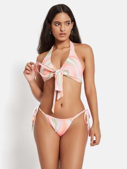 Secrets By ZeroKaata - Printed Halter Beachwear Swim Bikini Set