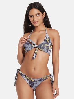 Secrets By ZeroKaata - Printed Halter Beachwear Swim Bikini Set