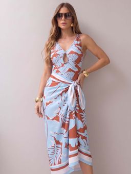 Addery - Tropical Print Monokini with Sarong