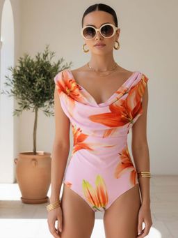 Addery - Pink Floral Cowl Neck Swimsuit
