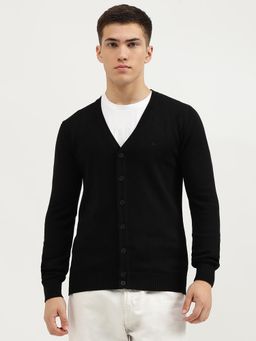 United Colors of Benetton - Men Black Solid Slim Fit V-Neck Cotton Cardigan