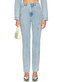 self-portrait - Crystal Embellished Denim Jeans