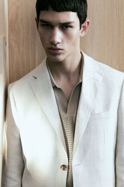 H&M - Men Beige Regular Fit Linen-Blend Jacket