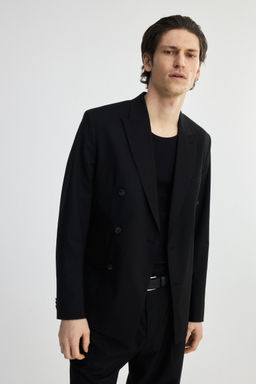 H&M - Men Black Regular Fit Double-Breasted Jacket
