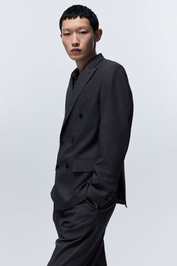 H&M - Men Grey Regular Fit Double-Breasted Jacket