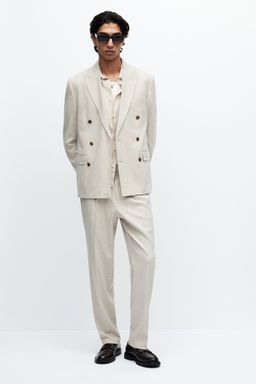 H&M - Men Beige Regular Fit Double-Breasted Jacket