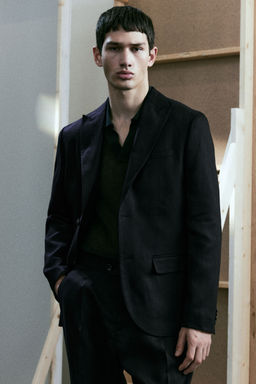 H&M - Men Black Regular Fit Linen-Blend Jacket