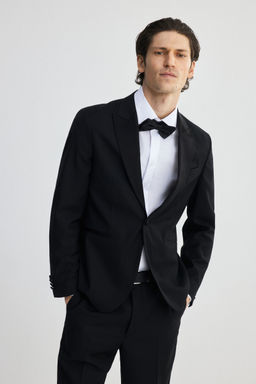 H&M - Men Black Slim Fit Wool-Blend Tuxedo Jacket