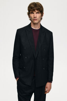 H&M - Men Black Regular Fit Double-Breasted Jacket