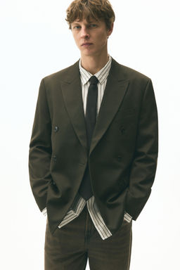 H&M - Men Green Relaxed Fit Double-Breasted Jacket