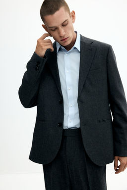 H&M - Men Grey Regular Fit Wool-Blend Jacket