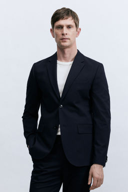 H&M - Men Blue Slim Fit Single-Breasted Jacket
