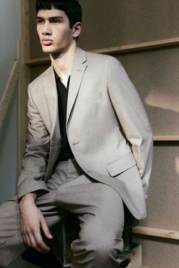 H&M - Men Beige Slim Fit Single-Breasted Jacket