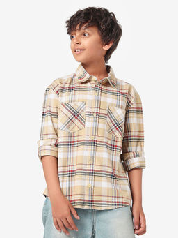 Lilpicks - Boys Full Sleeves Checkered Shirt - Beige