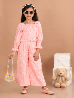 Lilpicks - Girls Full Sleeves Top with Pant - Peach (Set of 2)