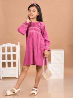 Lilpicks - Girls Embroidered Dress - Lavender