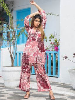 Odette - Womens Pink Cotton Printed Stitched Co Ord (Set of 2)