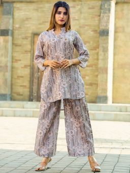 Odette - Womens Grey Cotton Printed Stitched Co Ord (Set of 2)