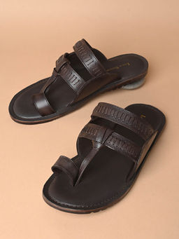 Louis Stitch - Brunette Brown Kolhapuri Style Lightweight Toe Ring Leather Sandal