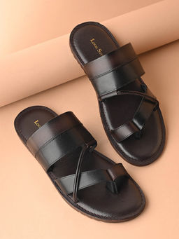 Louis Stitch - Brown and Black Open Toe Style Lightweight Toe Ring Leather Sandal