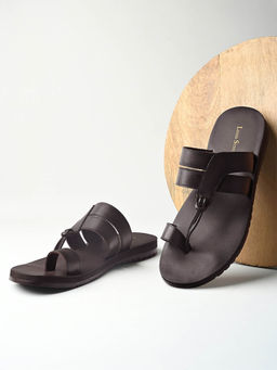 Louis Stitch - Brunette Brown Open Toe Style Lightweight Toe Ring with Strap Leather Sandal