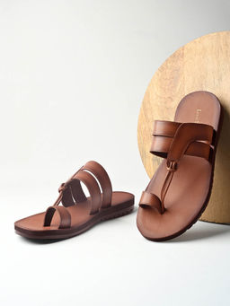 Louis Stitch - Tan Open Toe Style Lightweight Toe Ring with Strap Leather Sandal