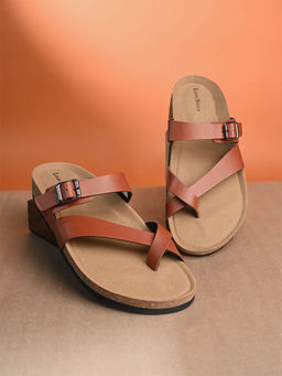 Louis Stitch - Tan Lightweight Open Toe Double Strap Slip-on Cork Sandal