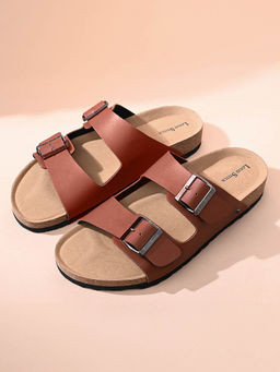 Louis Stitch - Tan Lightweight Open Toe Double Strap Slip-on Cork Sandal
