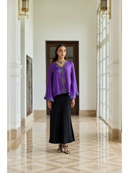 Dareiss - Purple Elaria Hand Embroidered French Lace Twill Silk Shirt