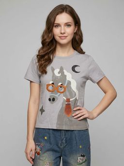 Odette - Grey Cotton Rib Top For Women