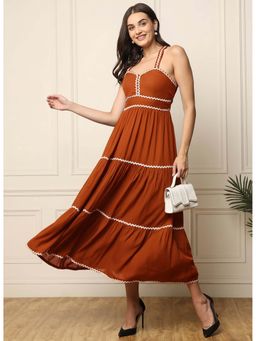 Deebaco - Rust Solid Tiered Women Maxi Dress