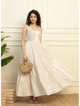 Deebaco - Off White Cotton Halter Strappy Neck Women Maxi Dress