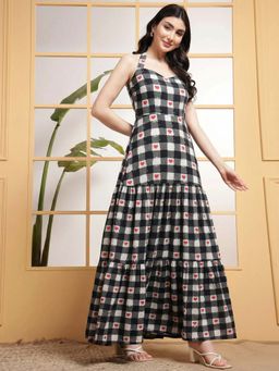 Deebaco - Black Checked With Heart Print Womens Plus Size Maxi Dress