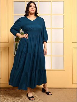Deebaco - Teal Tiered Womens Plus Size Maxi Dress