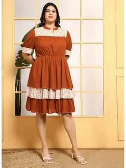 Deebaco - Rust With Womens Plus Size Tiered Knee Length Dress