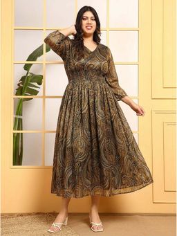 Deebaco - Paisley Print Womens Plus Size A-Line Midi Dress
