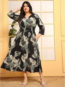 Deebaco - Printed Womens Plus Size A-Line Midi Dress