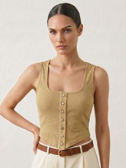 Magre - Beige Vest Crop Tank Top
