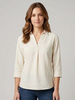 Odette - Cream Cotton Plain Top For Women