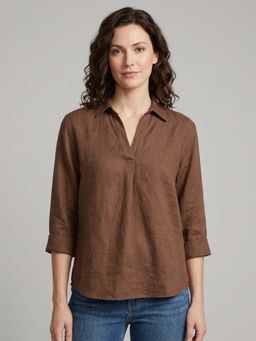 Odette - Brown Cotton Plain Top For Women