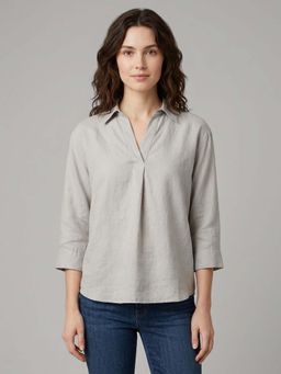 Odette - Grey Cotton Plain Top For Women