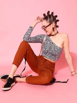 STREET 9 - Brown Animal Printed fitted Crop Top